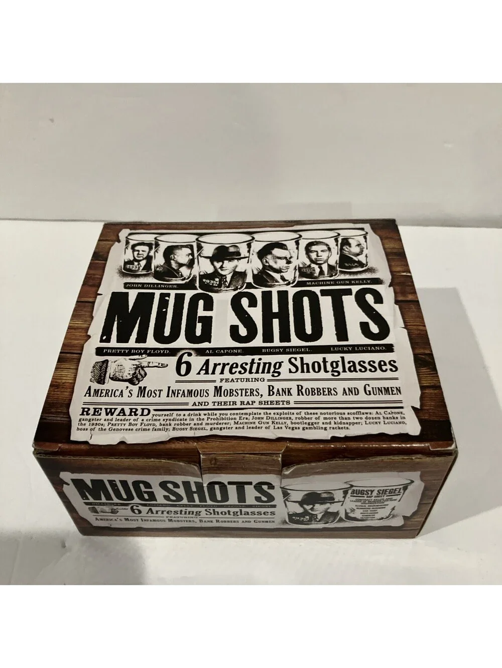 Mug Shots 6 Shot Glasses Set , Al Capone,Luciano,Dillinger, Siegel +++ NEW